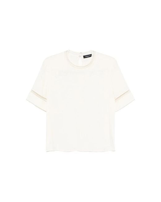 Fabiana Filippi White Ivory Round Neck Top With Keyhole Detail