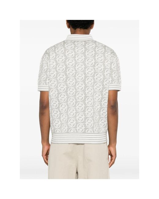 Drole de Monsieur White Monogram-Knit Striped-Trim Polo Shirt for men
