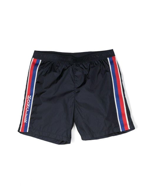 Moncler Blue Logo-Print Striped Swim Shorts