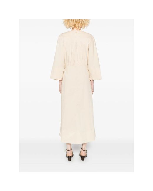 Panicale Natural V-Neck Belt Midi Dress