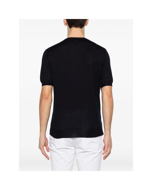 Fedeli Blue Short-Sleeve Crewneck Knitted Top for men