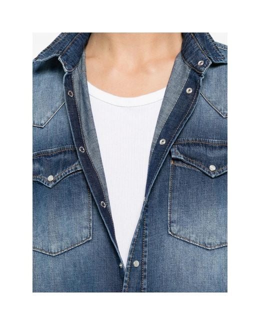 Dondup Blue Faded-Effect Western-Yoke Shirt for men
