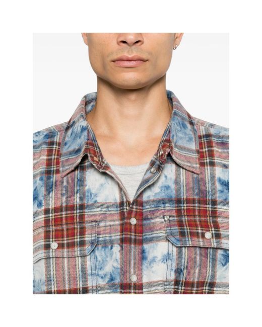 Purple Brand Blue Bleached-Effect Check-Pattern Shirt for men
