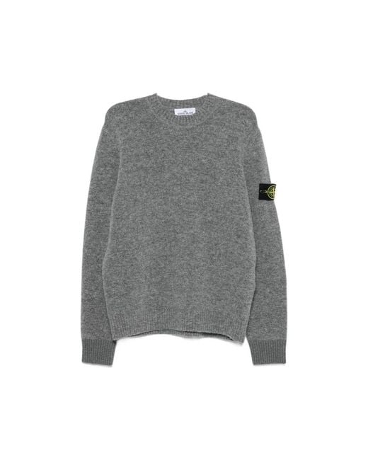 Stone Island Gray Logo-Patch Knit Sweater for men
