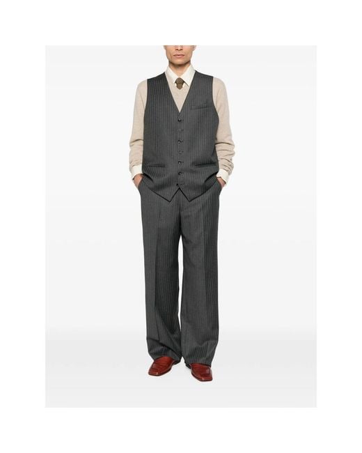 Reveres 1949 Gray Pinstripe-Pattern Buckle-Strap Gilet for men