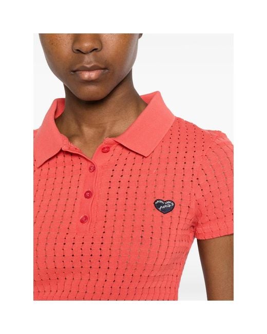 Maison Labiche Pink Heart-Appliqué Polo Shirt