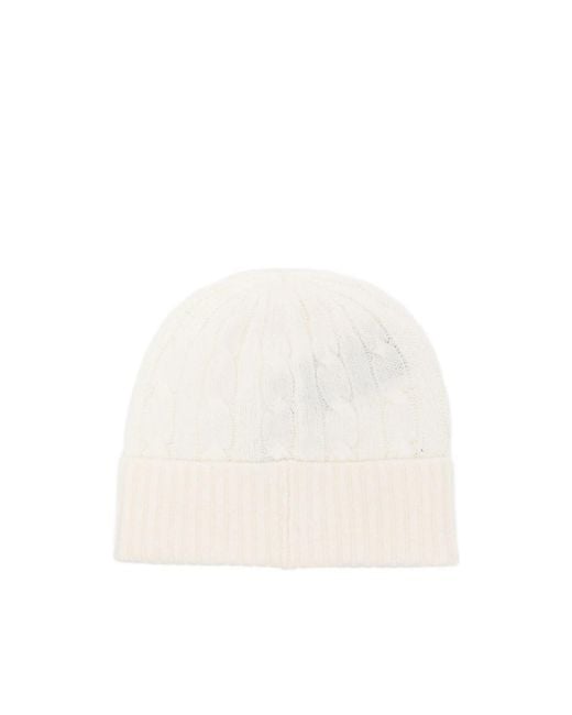 Ralph Lauren White Cable-Knit Beanie Hat for men