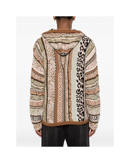 Laneus Brown Patterned Knitted Hoodie for men