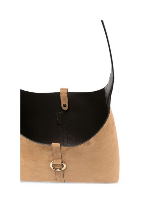 Strathberry Brown Suede Bar-Detail Shoulder Bag