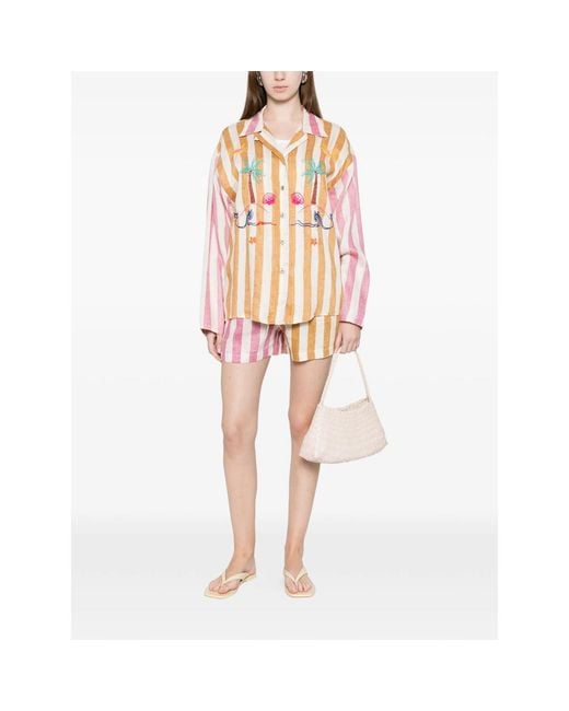 SUSANNA BLU Pink Embroidered Striped Shirt