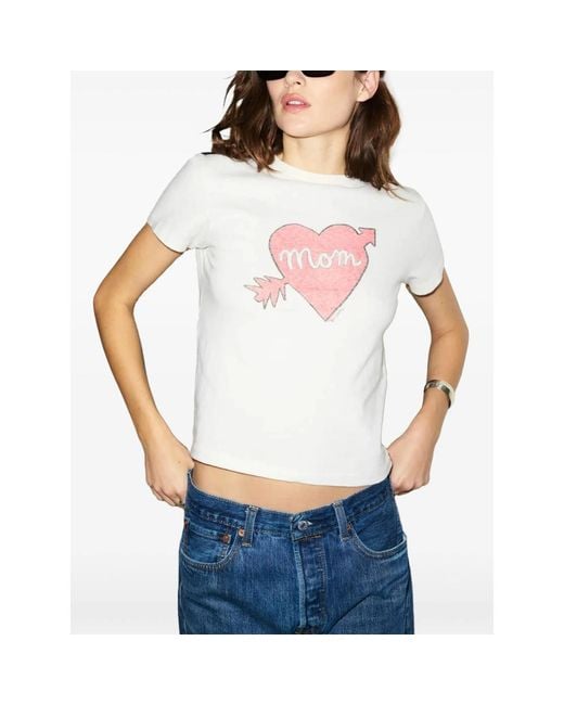 Re/done White Classic Tee Mom Heart-Print T-Shirt