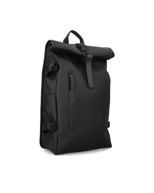 Rains Black Large Rolltop Backpack for men