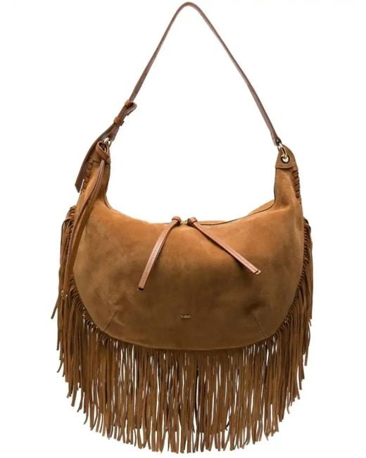 Ba&sh Brown Xl Franges Suede Shoulder Bag