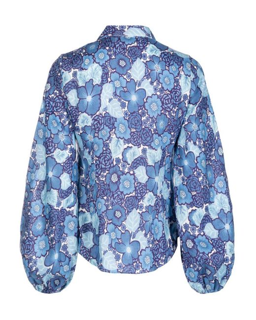 Faithfull The Brand Blue Las Brisas Floral-Print Linen Shirt