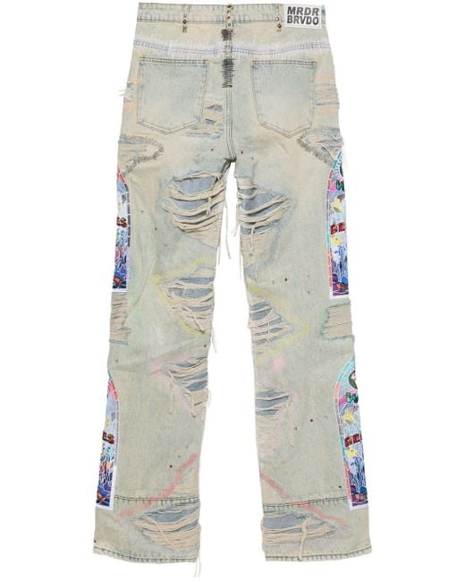 Who Decides War Blue Embroidered Straight-Leg Jeans for men