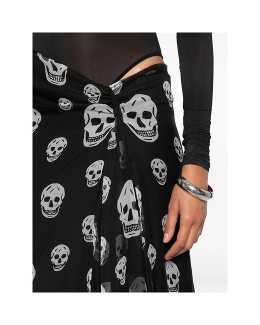 McQueen Black Skull-Print Draped Maxi Skirt