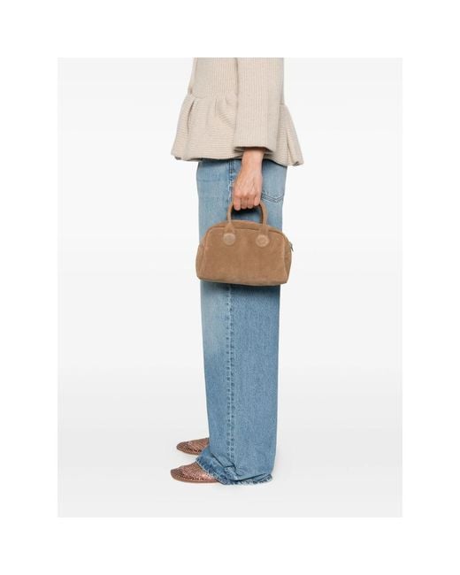 MARGE SHERWOOD Brown Calf-Suede Top-Handle Tote Bag