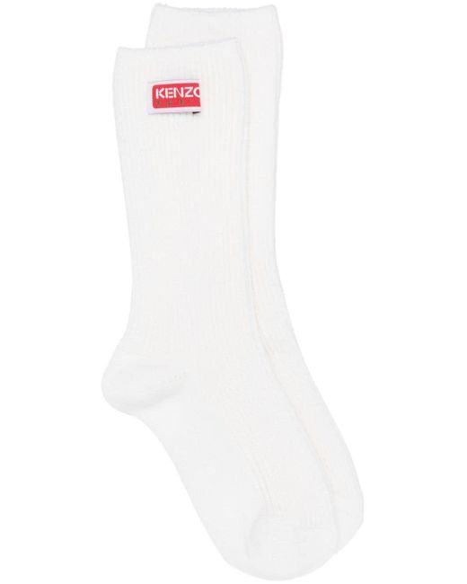 KENZO White Logo-patch Ribbed-knit Socks
