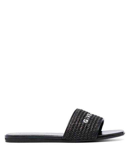 Givenchy Black 4g Leather Flat Sandals