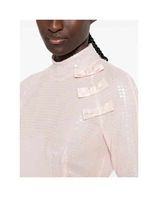 Alessandra Rich Pink Sequin-Embellished Bow-Detail Midi Dress