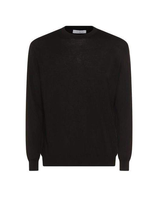 Malo Black Crew-Neck Virgin-Wool Sweater for men