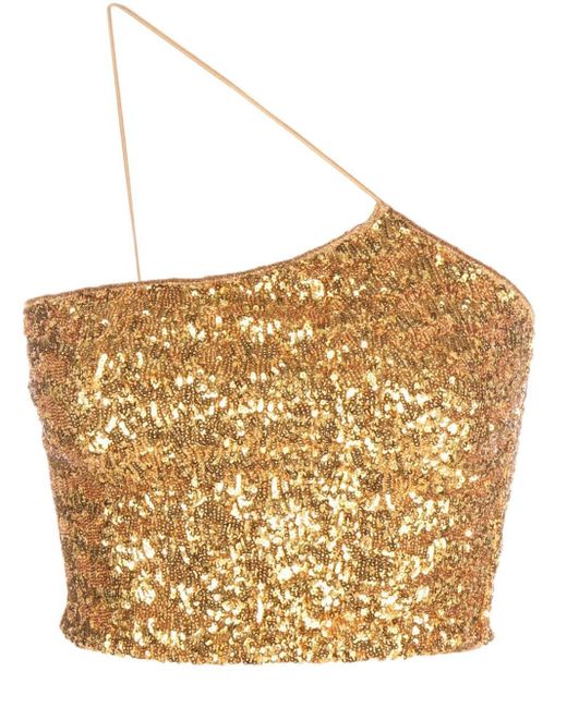Oseree Metallic Sequin-Embellished Crop Top