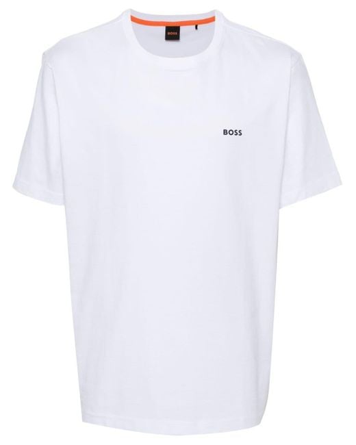 Boss White Logo-Print Cotton T-Shirt for men