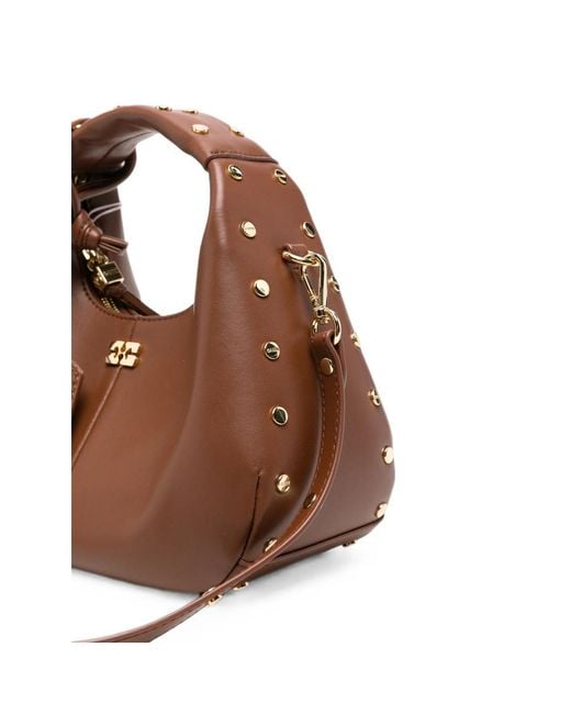 Ganni Brown Mini Hobo Stud-Embellished Totebag