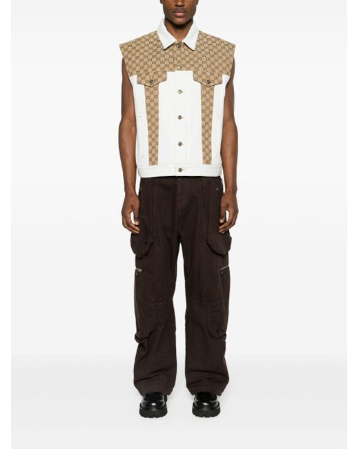 Gucci White Gg-Canvas Panelled Denim Vest for men