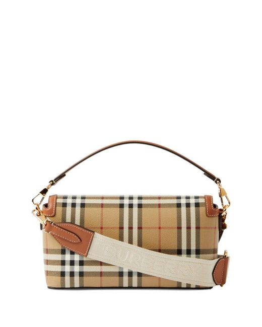 Burberry Brown Check-Pattern Top Handle Bag