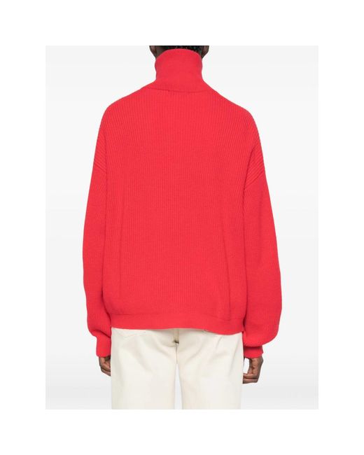 Malo Red Ribbed-Knit Half-Zip Sweater