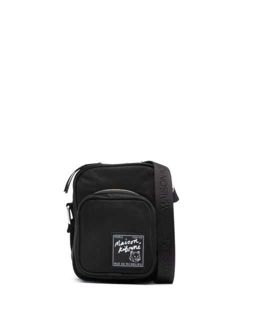 Maison Kitsuné Black Logo-Patch Twill Crossbody Bag
