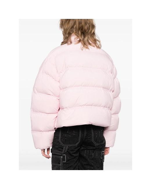 Alexander Wang Pink Reflective-Logo Cropped Puffer Jacket