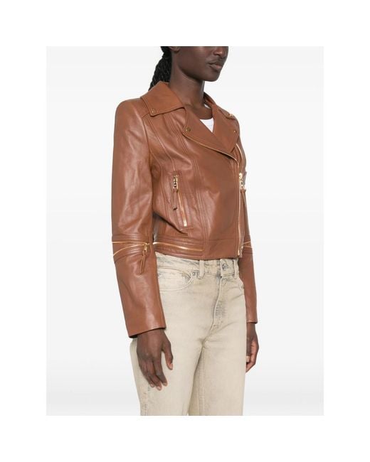 Elisabetta Franchi Brown Zipped Biker Jacket