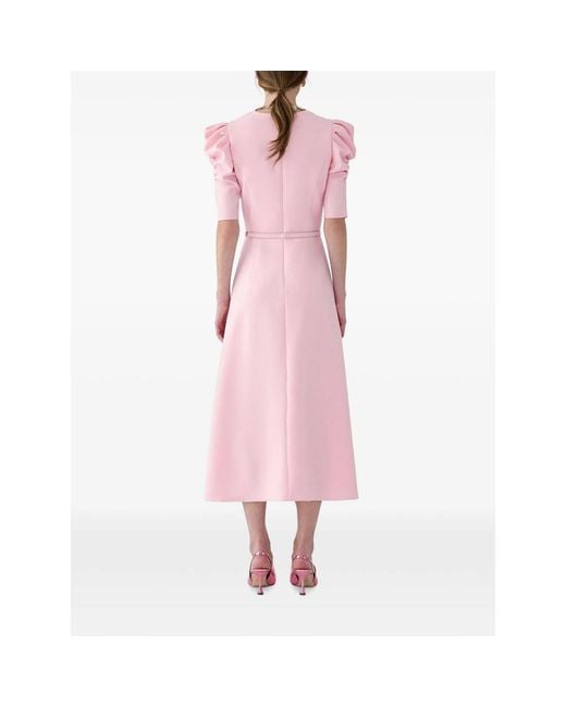 Carolina Herrera Pink Puff-Sleeve Midi Dress