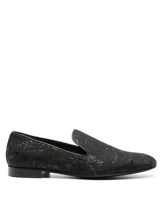 Versace Black Barocco Jacquard Leather Slippers for men