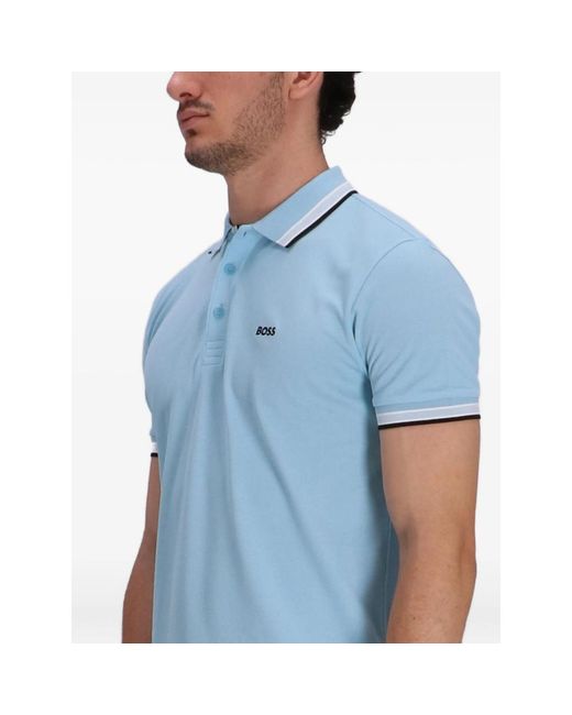 Boss Blue Logo-Embroidered Polo Shirt for men