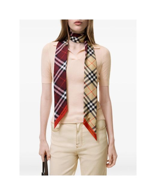 Burberry Metallic Skinny Contrast Check Silk Scarf