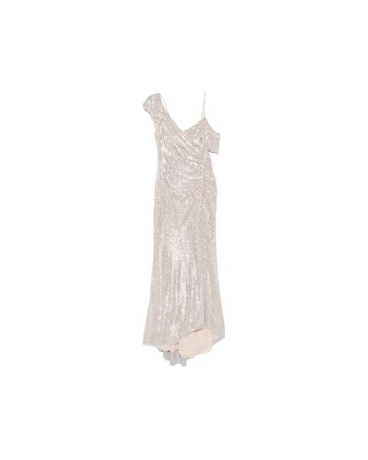Self-Portrait White Dress With Sequin & Ruffles