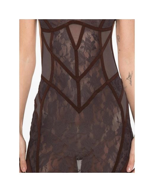 The Attico Brown Lace-Panelled Midi Dress