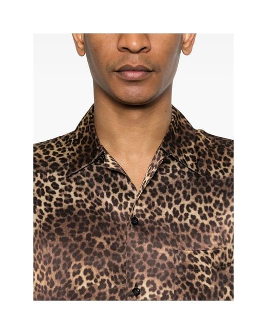 Ernest W. Baker Brown Animal-Print Short-Sleeve Shirt for men