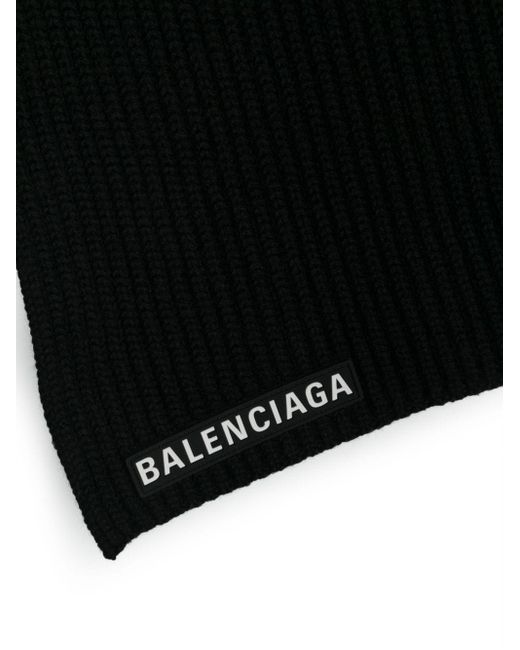 Balenciaga Black Logo-Patch Wool Scarf for men