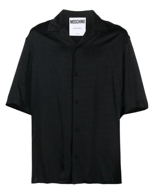Moschino Black Monogram-pattern Camp-collar Shirt for men