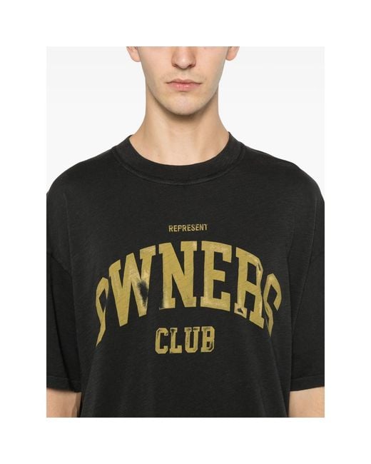 Represent Black Crew Neck T-Shirt With Logo Print for men
