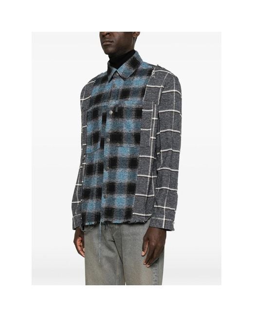 Haikure Blue Check-Pattern Frayed Shirt for men