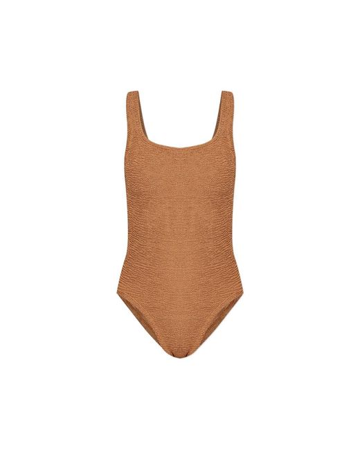 Hunza G Brown One-Piece Swimsuit Square Neck
