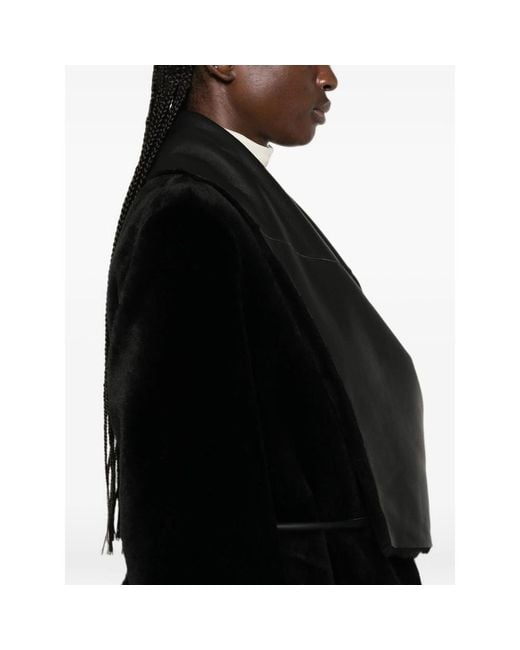 Blancha Black Leather-Panelled Shearling Coat