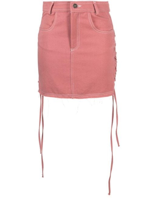 Julfer Pink Lace-Up Denim Miniskirt