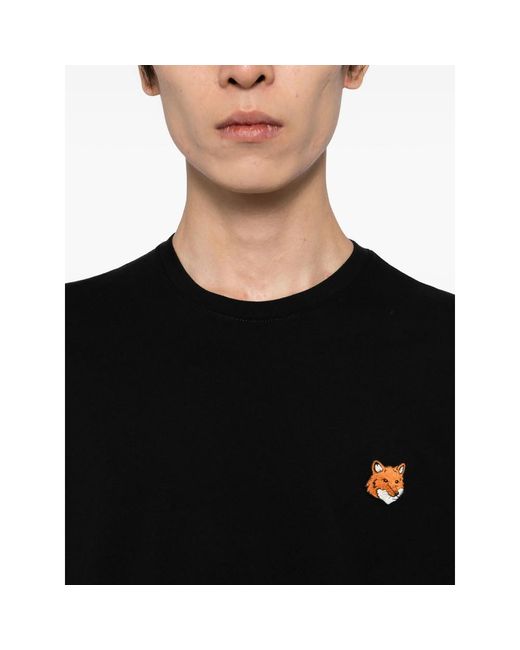 Maison Kitsuné Black Embroidered-Logo Patch T-Shirt for men