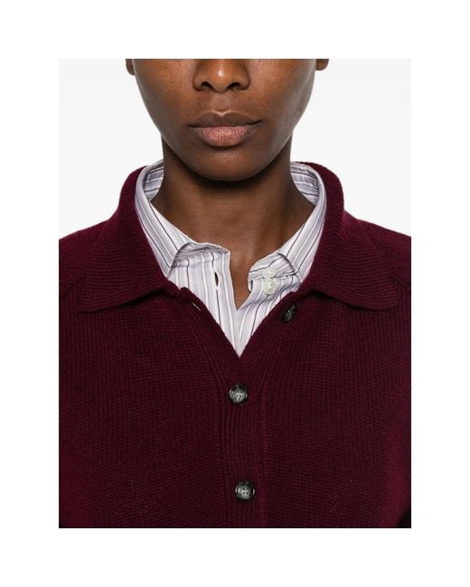 Allude Purple Button-Up Polo-Collar Sweater